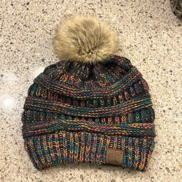 C.C Confetti Knitted Beanie with Pom - Picture 1 of 6